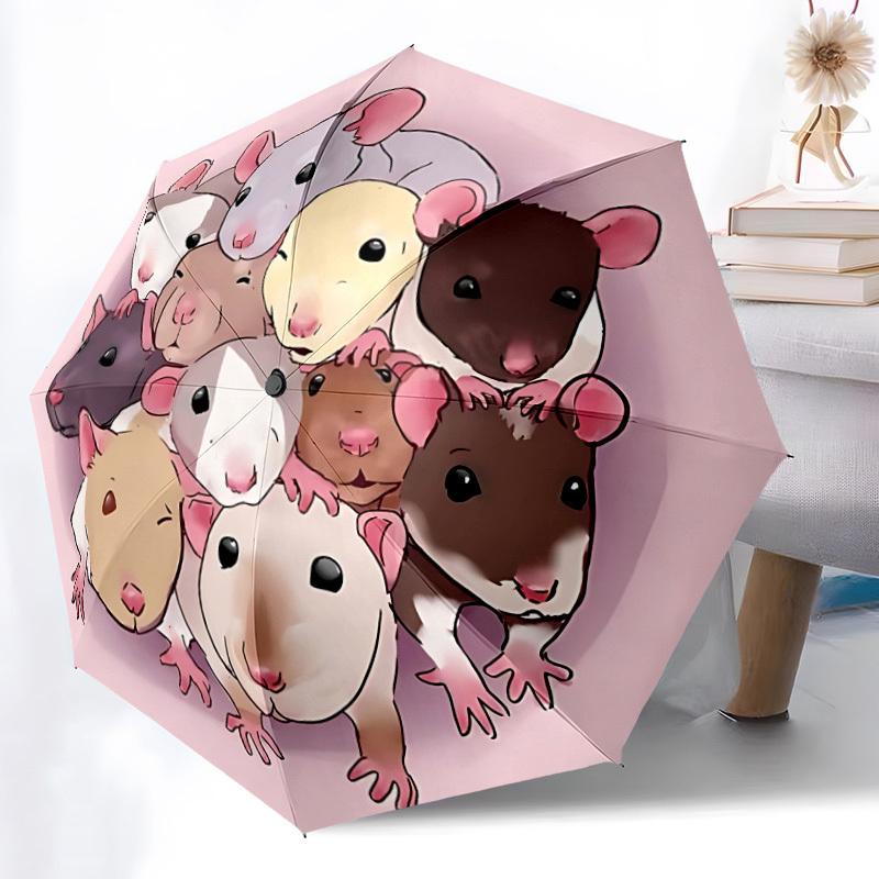 1pc Rat Plushies Automatic Folding Umbrella - Portable Collapsible Design, 8-Rib Iron Frame, Durable Fabric yy251125095