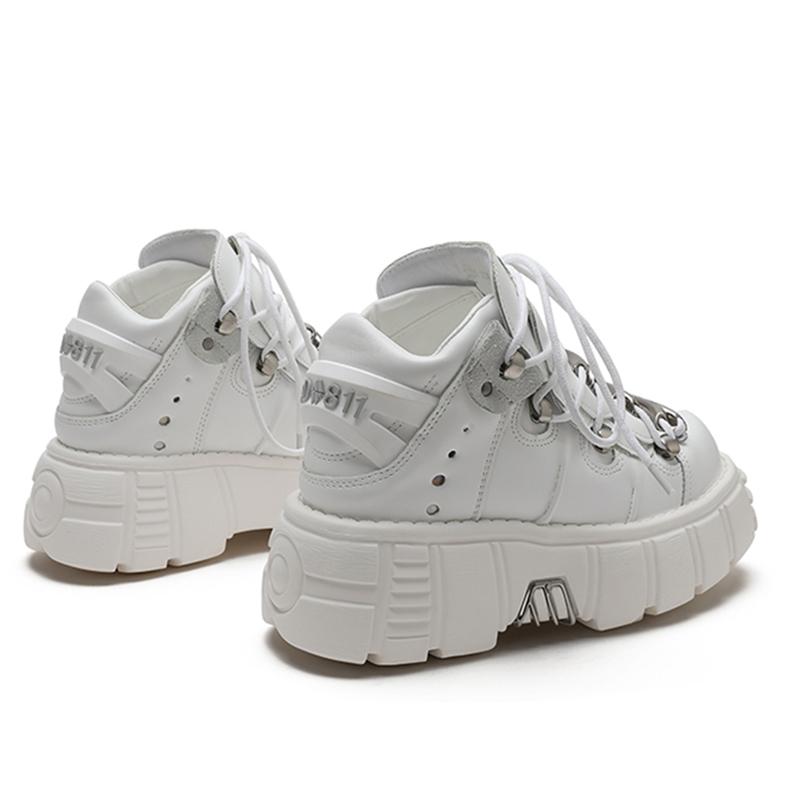 Новый бренд Панк Стиль Женская обувь На шнуровке Высота каблука 6 см Обувь на платформе Женские Рок Ботинки Металлический декор Женские Кроссовки