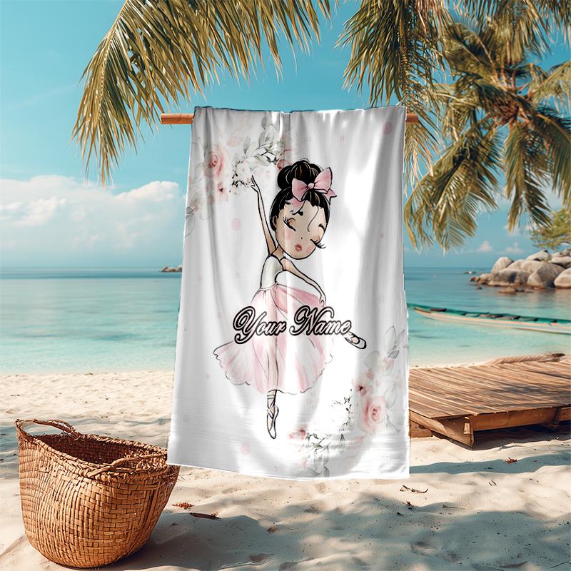 1PC Custom Name Ballerina Pink Dreams Beach Towel Highly Absorbent And Sand-Resistant Towel for Swimming, Pool, Yoga, And Travel Lightweight