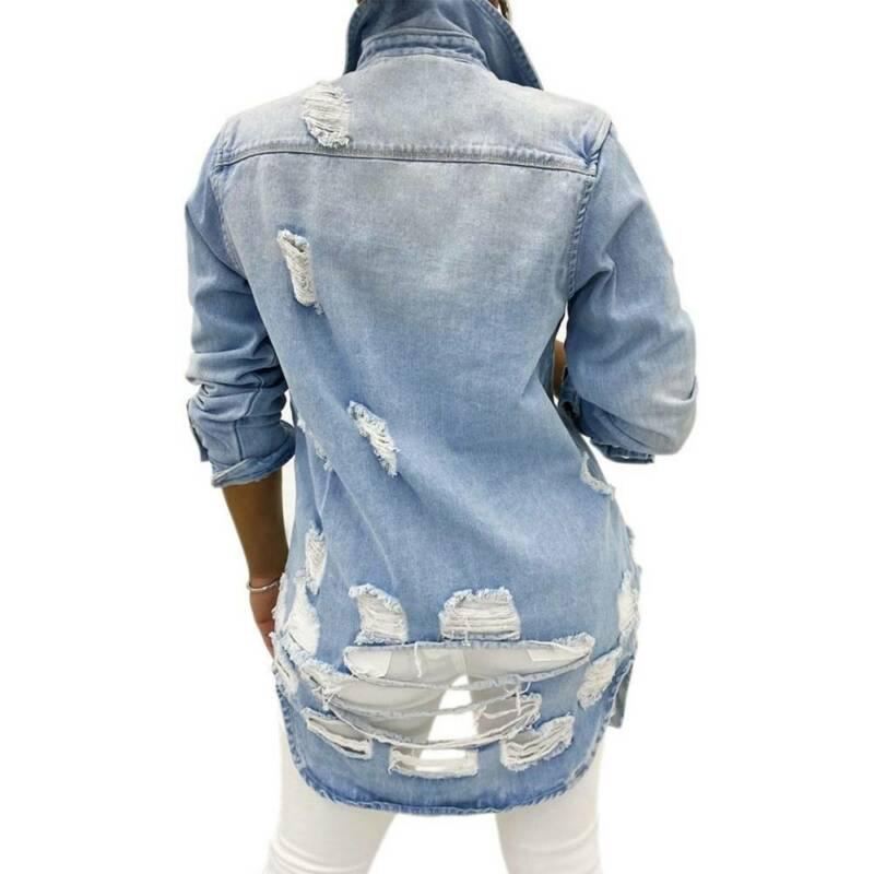 Женские джинсовые пальто с отложным воротником средней длины, повседневные женские джинсовые куртки