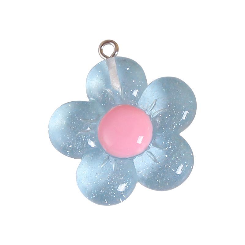 BEPAN 5pcs Transparent Glitter Five Petal Flowers DIY Jewelry Accessories Colorful Resin Shiny Flowers Keychain Pendant Decorations
