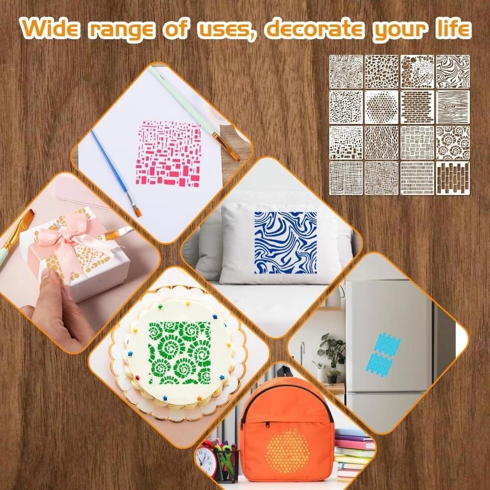 16pcs Reusable Craft Stencils Textured Hollow-out Painting Stencils Layered Drawing Stencils