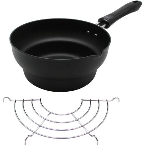 Maruyama 18cm Tiered Tempura Pan (with Half-Moon Rack), Induction and Gas Stove Compatible, Made in Japan, C27180, Oil Pan, Induction Cooker, Gas