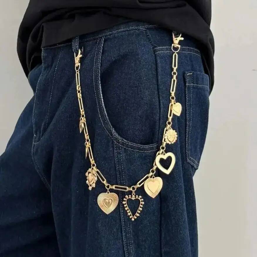 Salircon Hip Hop Love Heart Metal Keychain Waist Chain Jeans Chain for Men Punk Trousers Jeans Pant Wallet Bag Chain Y2K Jewelry
