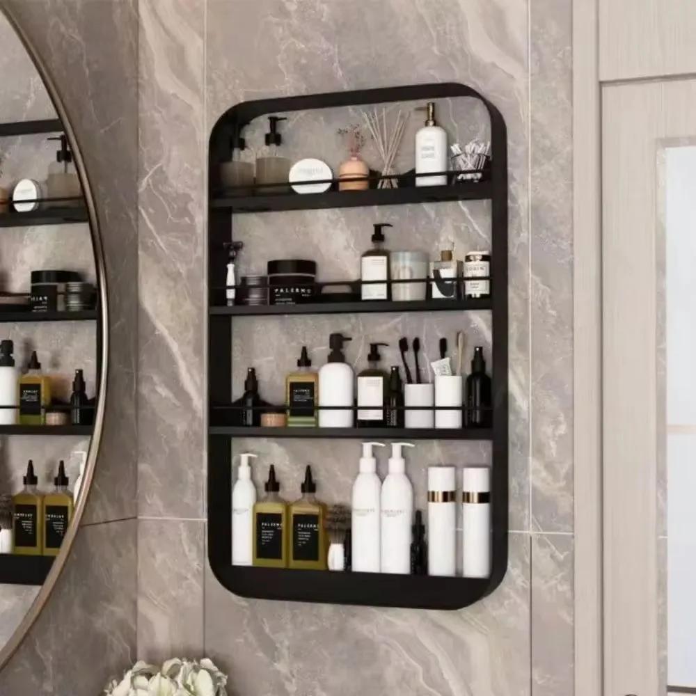 Bathroom Storage Shelf Kitchen Mounted Storage Rack Wall Mounted Shelves Bathroom Framed Multi-Layer Punch-Free Cosmetic Shelf