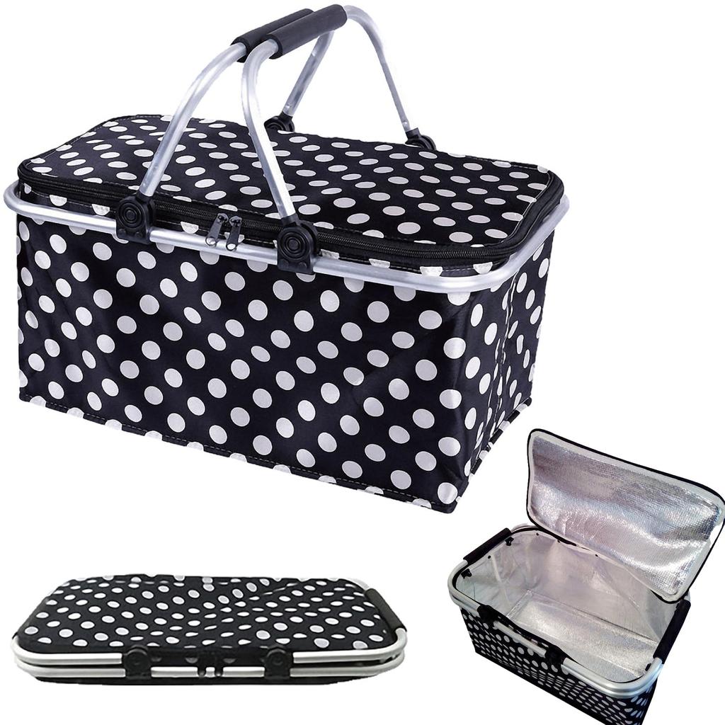 Felimoa Cooler Picnic Foldable Cooler Large Capacity 32L Bag, Basket, Insulated, Box, (Black)