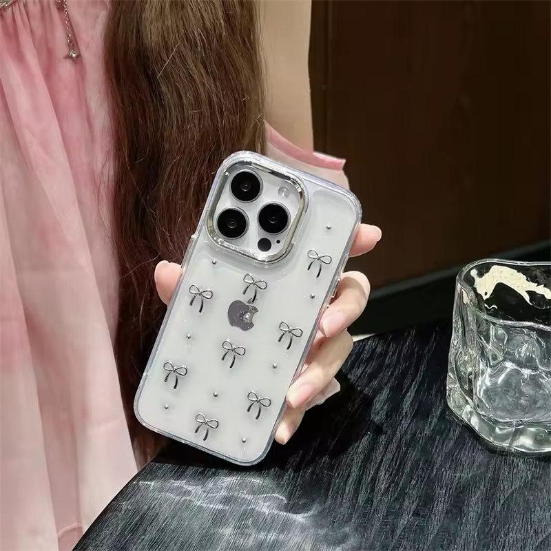 Luxury Clear Bling Glitter Bow Phone Case For iPhone 16 15 14 13 12 11 Pro Max Plus Transparent Silicone Shockproof Bumper Cover