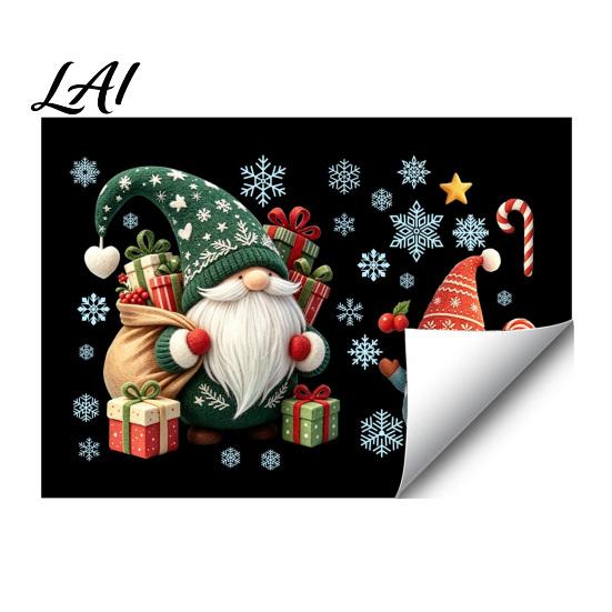 Reusable Static Decals Christmas Gnome Window Cling Waterproof Snowflake Glass Decal PVC Faceless Dwarf Sticker for Holiday Decoration Festive