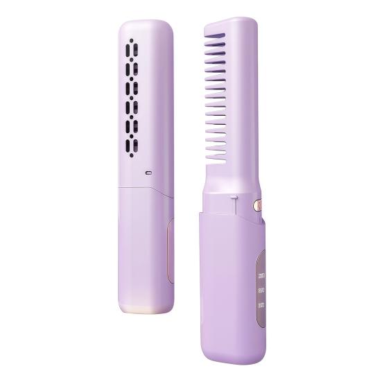 Cordless Ceramic Hairdressing Comb 3 Temperature Adjustable Hair Straightener USB Rechargeable Fast Heating Electric Hair Styling Detangling Brush