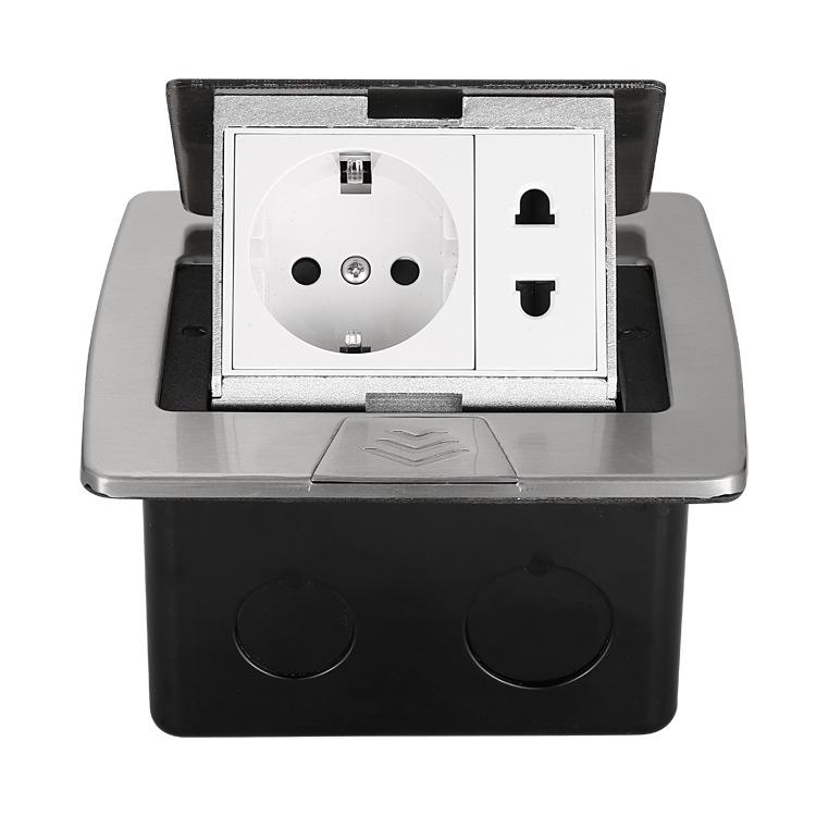 Stainless Steel Pop-up Floor Socket Box - Euro, German, American Standard Silver Recessed Power Socket.