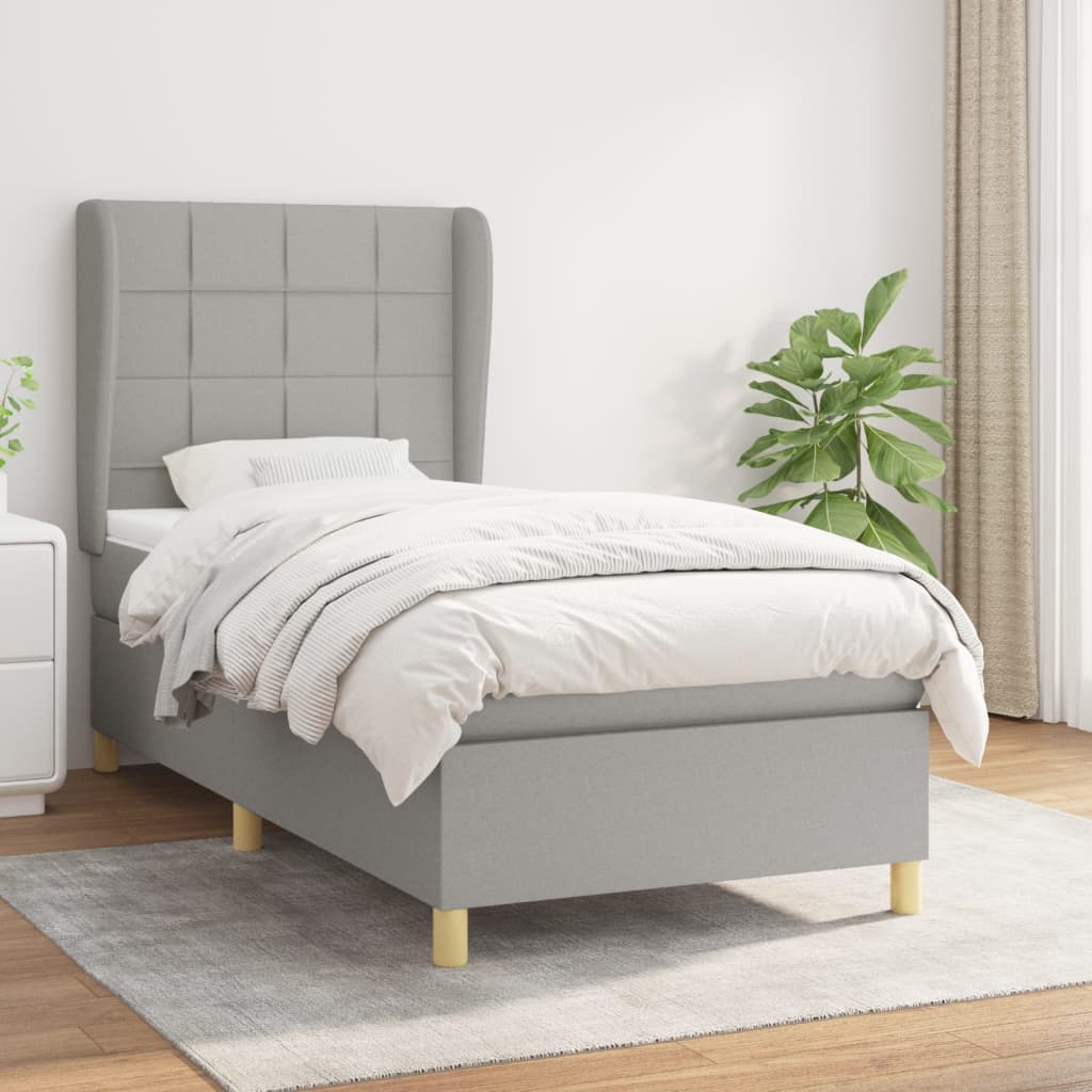 Box Spring Bed with Mattress Light Grey 80 x 200 cm Fabric