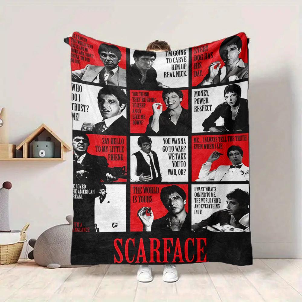 1Pc Scarface Quotes Poster Flannel Blanket, Soft And Comfortable, Casual Warm, Camping Travel, Christmas, Halloween Xmas Gift L189
