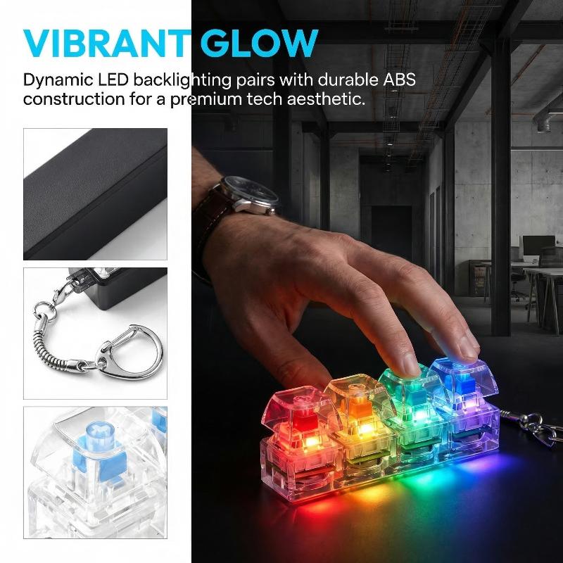 4-Button Fingertip Keyboard Keychain RGB Keyboard Fidget Toy With Lights For Stress Relief Decompression Accessories