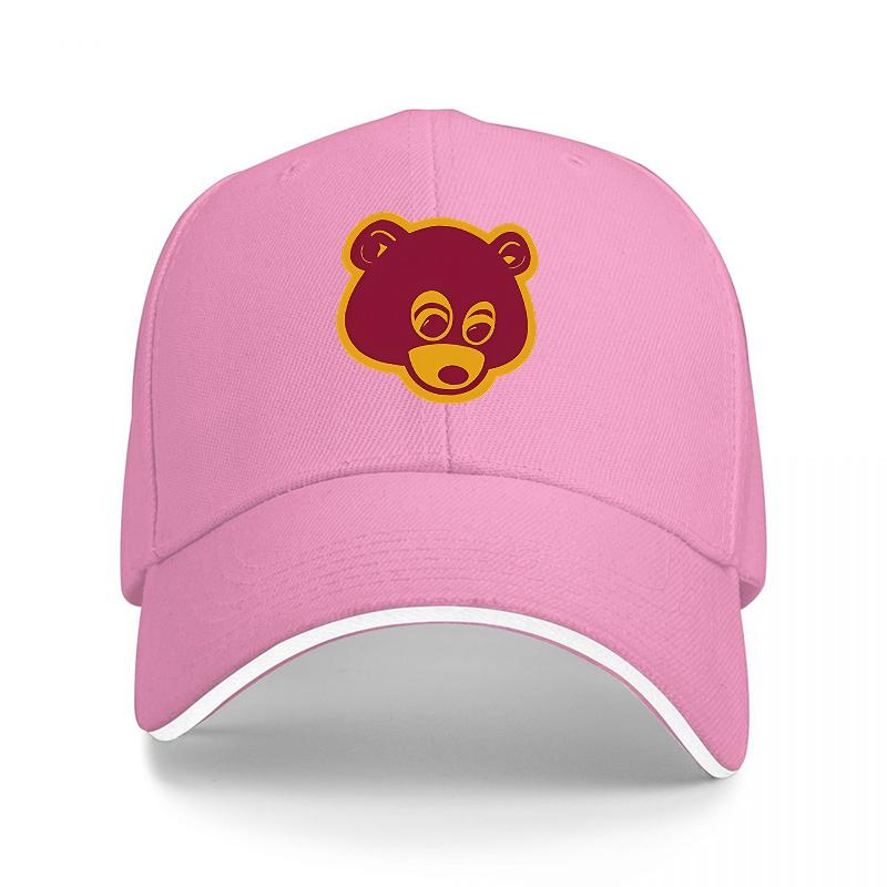 Bear Face Logo Black Baseball Cap with Yellow Outline and White Trim Adjustable Fit for Casual Wear and Outdoor Activities