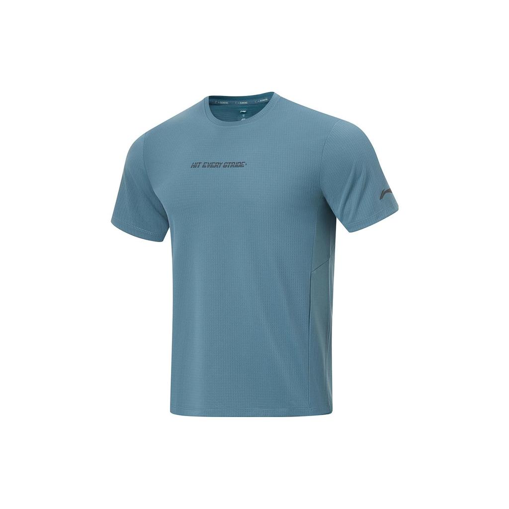 Li Ning Running Series Logo Letter Round Neck Quick-Dry Breathable Short Sleeve T-Shirt Men Tops Night-Blue ATST081-7