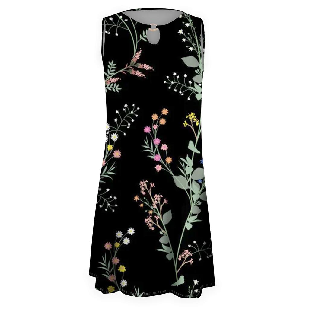 Женское повседневное летнее платье без рукавов с принтом, свободное пляжное платье с вырезами