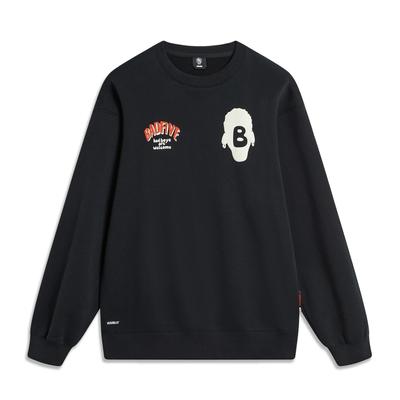 Li Ning Badfive 3D Letter Print Loose Fleece Pullover Sweatshirt Unisex Sweatshirt Black AWDT873-5