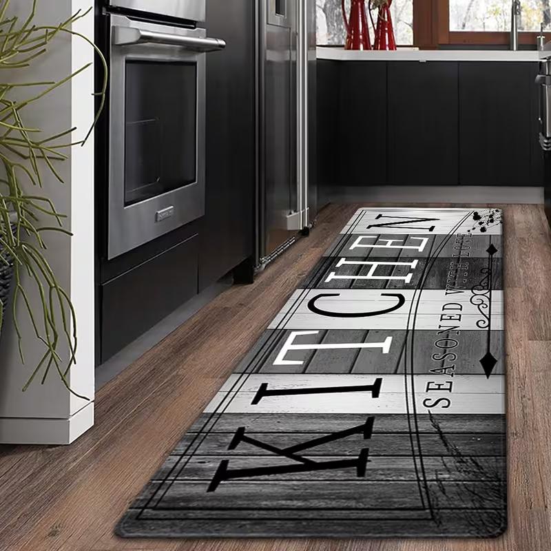 Vintage Kitchen Letter Pattern Floor Mat Non Slip Waterproof Washable Rug for Kitchen Laundry Room Bathroom Entryway Home Decor