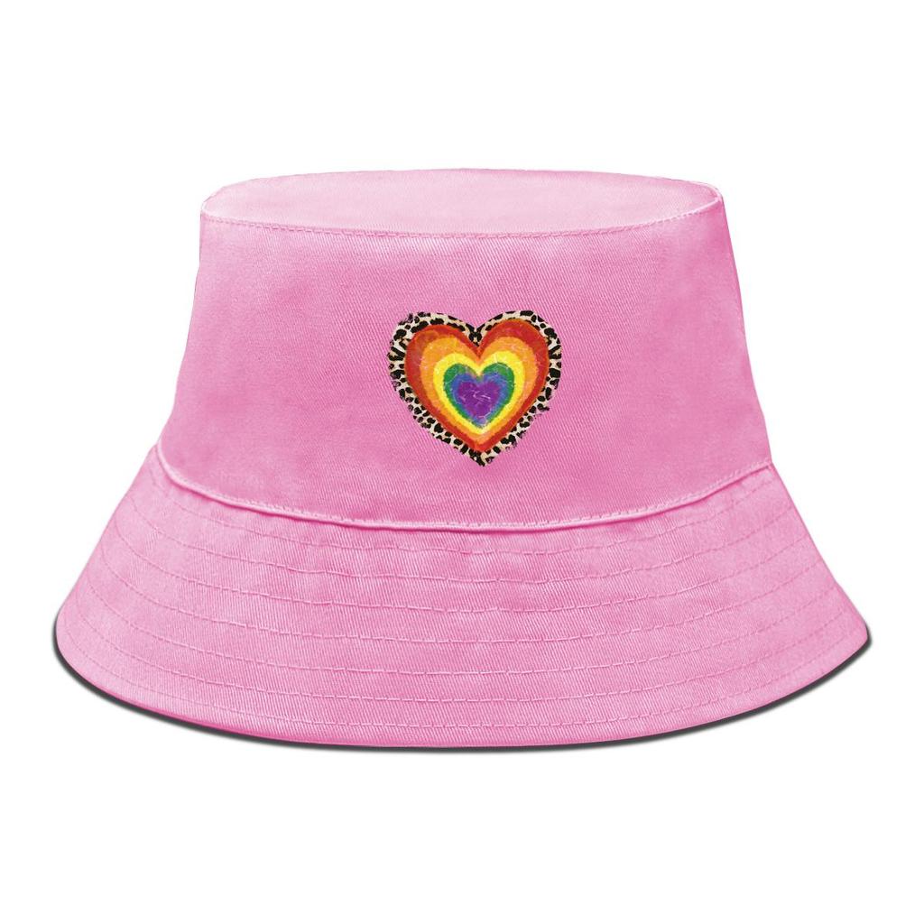Bucket Hat With Concentric Heart Print , Colorful Valentine's Women's Cap Beach Trendy Unisex Basin Hat