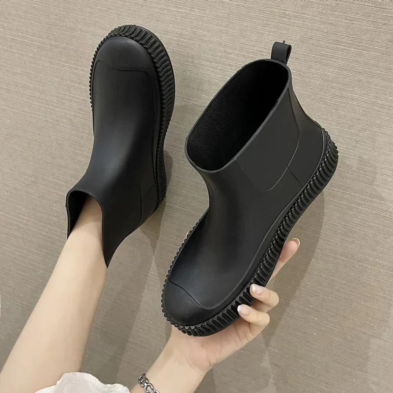 Модные женские резиновые сапоги для отдыха на открытом воздухе, водонепроницаемые женские дождевые туфли с толстой подошвой, противоскользящие, легкие, из ПВХ, ботильоны без застежек, летние