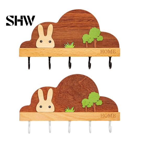 Wall Mounted Hat Rack Solid Wood Key Holder with 5 Hooks, Decorative Hooks for Leashes Rack, Space Saving Organizer Entryway Kitchen And Office Modern