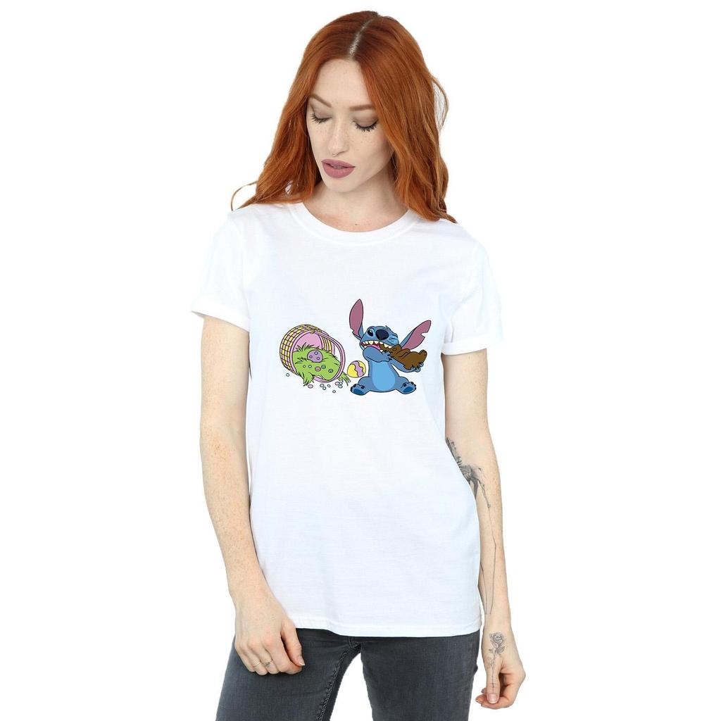 Disney Womens/Ladies Lilo And Stitch Stitch Easter Eggs Cotton Boyfriend T-Shirt