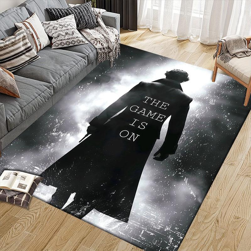 Sherlock Flannel Printed Carpet, Home Sofa Decoration for Living Room & Bedroom, Non‑Slip Play Flannel Floor Mat for Game Room