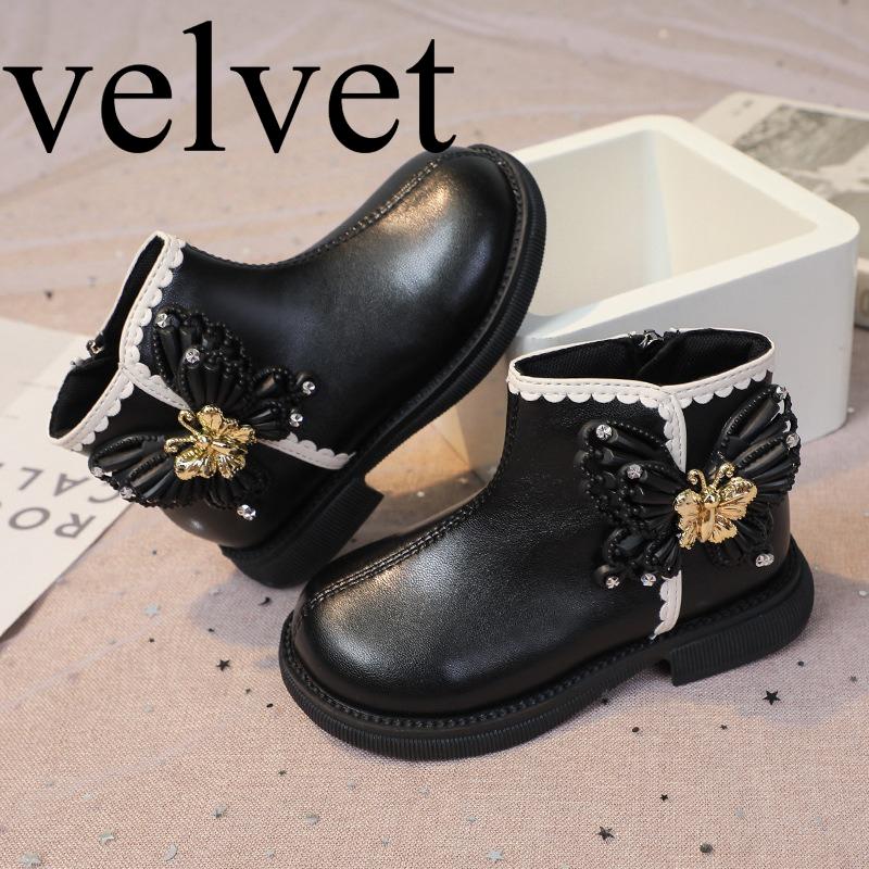 Детские осенне-зимние новые модные сапоги для маленьких девочек, детские бархатные хлопковые сапоги для принцессы