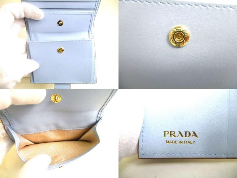 Authentic PRADA Sand Light Blue Leather Small Saffiano and smooth leather wallet #a066 Open box