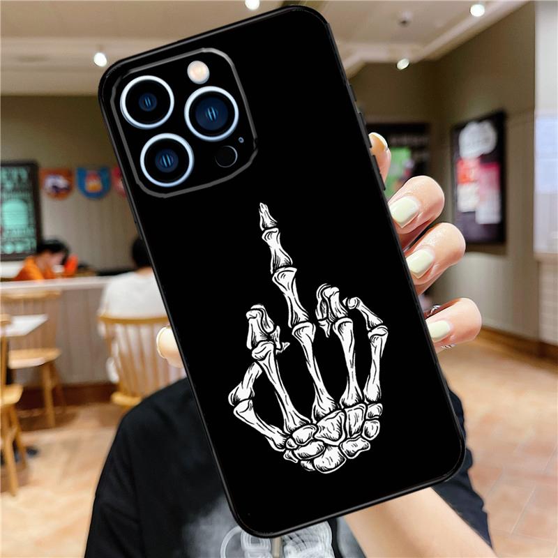 Чехол 'Скелет Средний палец' для iPhone 16 15 11 12 13 14 Pro Max XS XR X 7 8 Plus 12 13 Mini Мягкий чехол