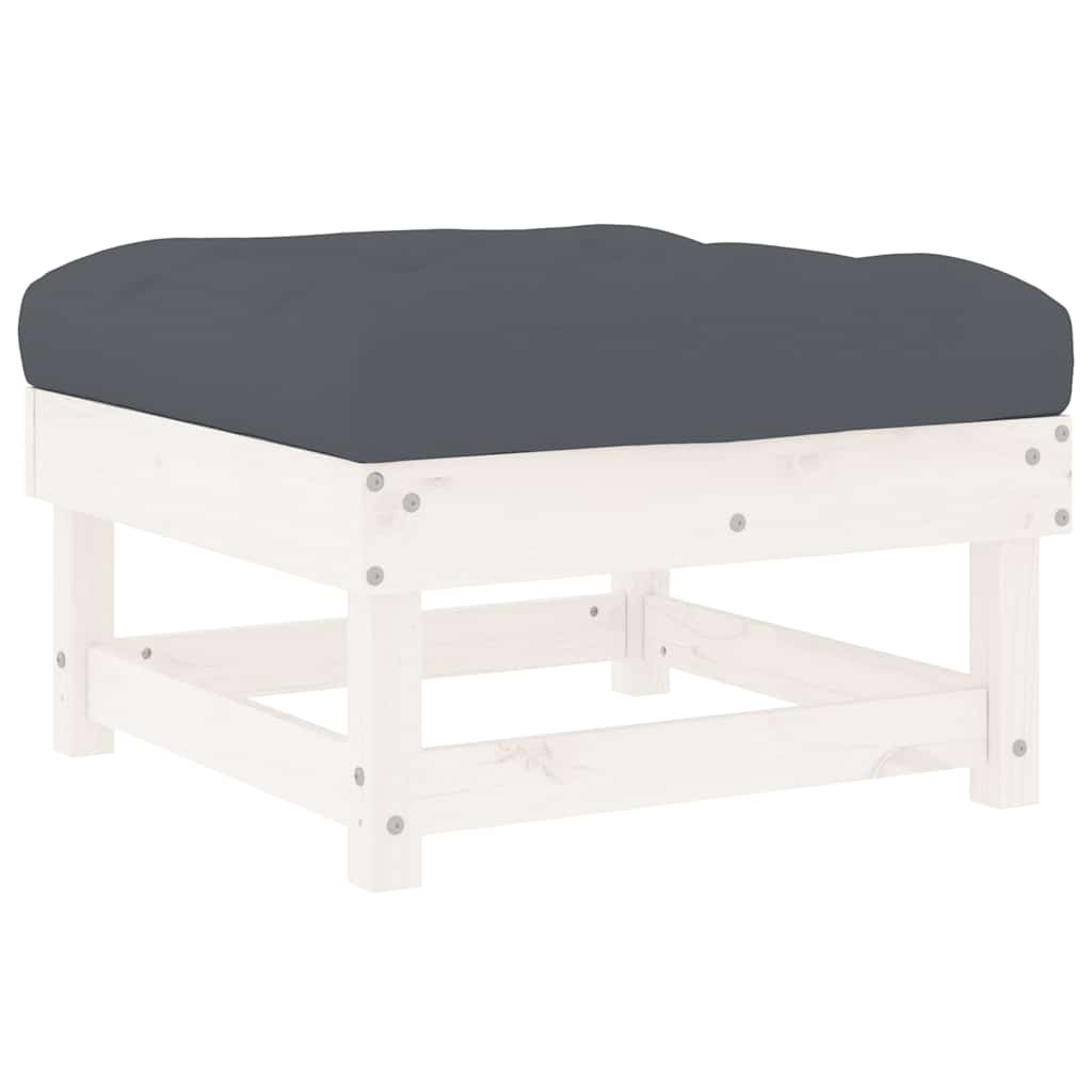 Garden Stool with Cushion White Solid Pine Wood