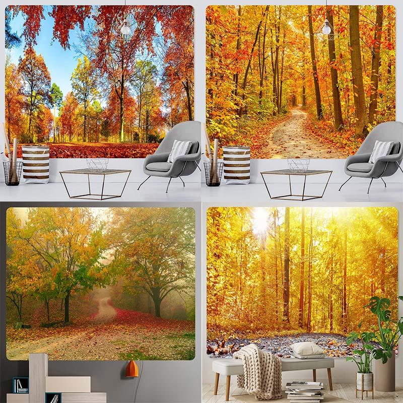 Autumn Forest Fallen Leaves Scenery Fashionable Home Decoration Tapestry Living Room Bedroom Tapestry