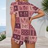 Women Plus Size Printed V Neck Short Sleeve Button Front Romper Fitted Short Length