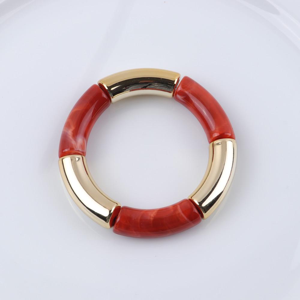 New Colorful Big Bamboo Tube Beads Acrylic Bracelets Bangle for Women Men Boho Stretch Curved Resin Bracelet Stack Jewelry Gifts