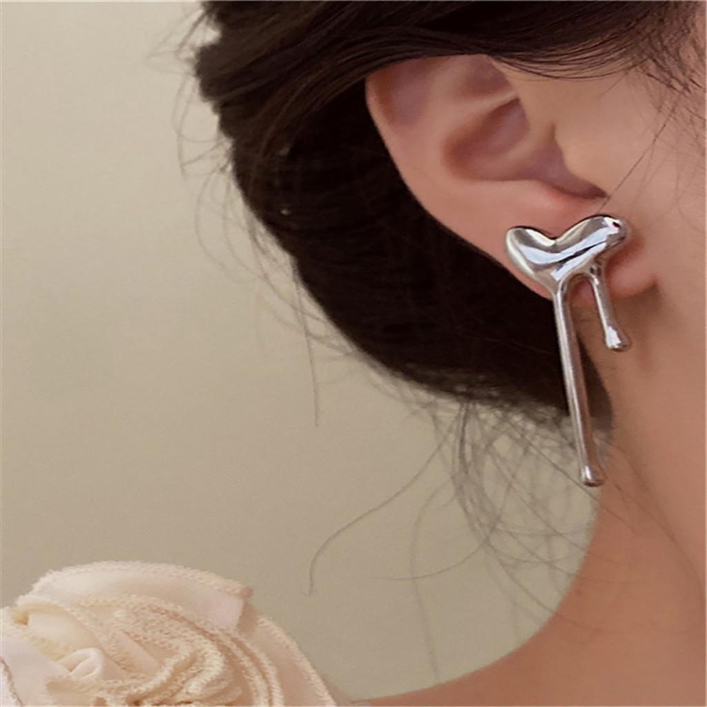 Серебряные Геометрические Модные Серьги-гвоздики в форме сердца и капли воды Стильные Серьги-гвоздики из сплава