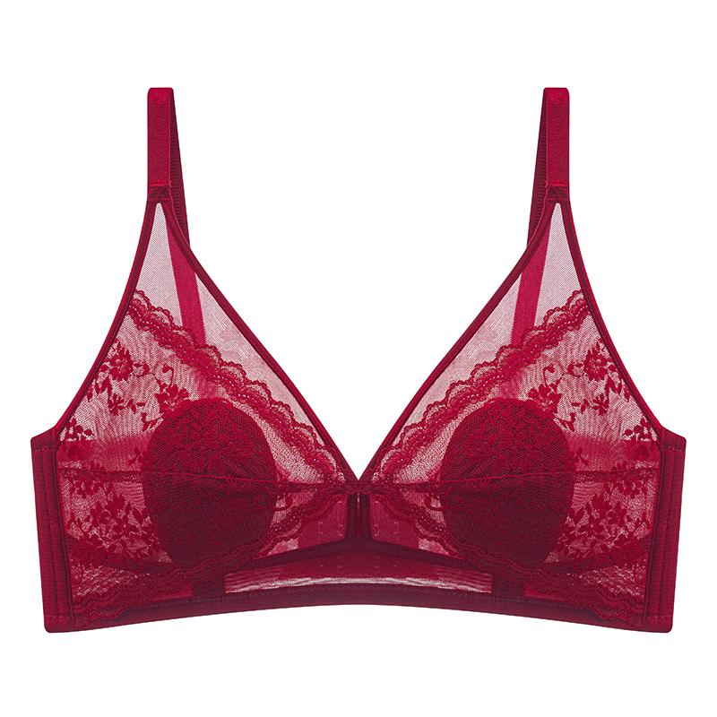 [Big chest makes small] Lace sexy deep V bra breathable crystal cup design skin friendly and comfortable black technology