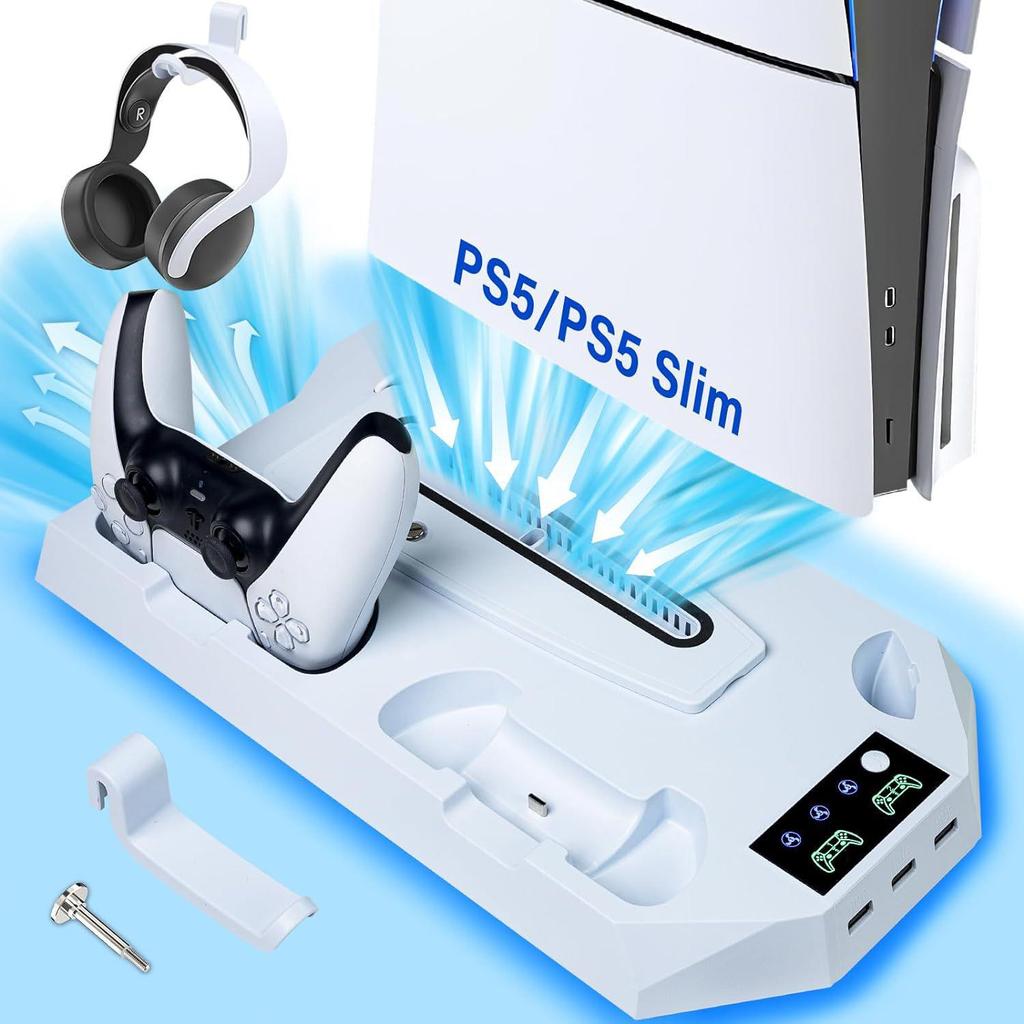 PS5 Pro/Slim Cooling Fan Base & Dual Controller Charging Station