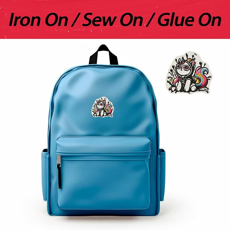 Нашивка Wikineon с крутым красочным котом. Подходит как для глажки, так и для шитья | Стильный дизайн для взрослых. Вышитые нашивки для курток, парок и джинсов.