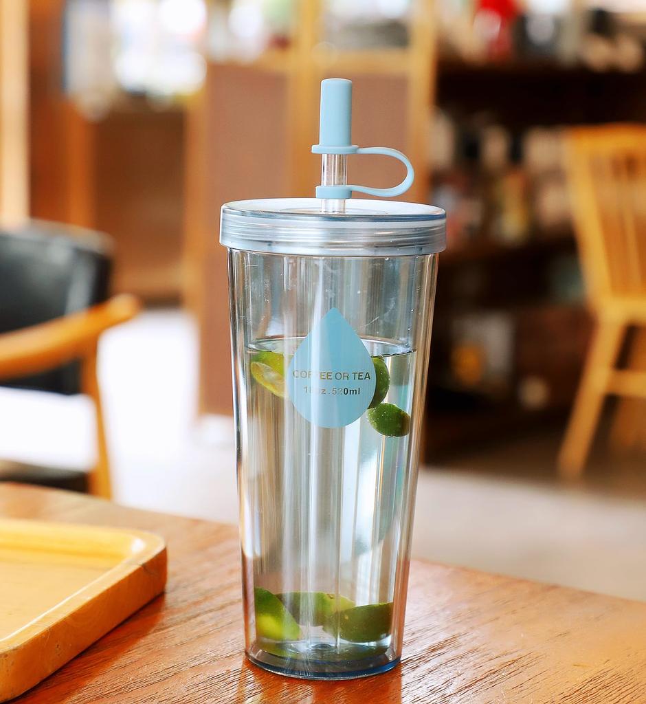 Стакан Fexmoy с водой, Вакуумная изоляция, Большая чашка, Легко пить воду, Старшая школа, Прозрачный, Соломинка, Щетка в комплекте, Соломинка, Бутылка, 520 мл, Пластик,