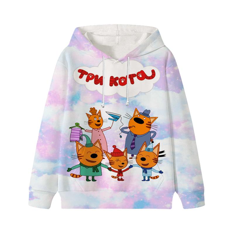Толстовка с капюшоном Three Kittens E-cat Family для детей, милая детская осенняя толстовка с рисунком манги, детская одежда для девочек и мальчиков, толстовки с капюшоном