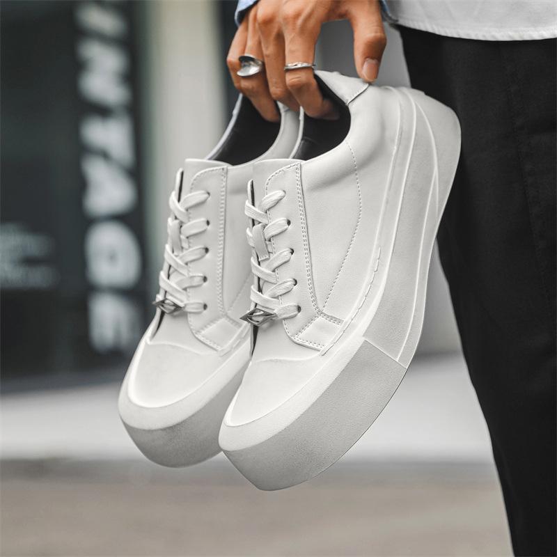 Маленькие белые туфли мужские толстые подошвы увеличивают рост британские старые повседневные туфли с загнутыми носками в паре с такими же туфлями Дерби 66642-J