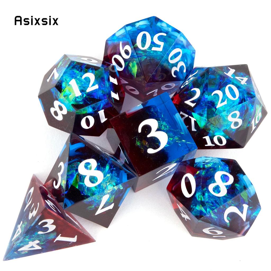 7 Pcs Blue Red Resin White Number Sharp Edge Dice Polyhedral Dice Suitable for Role-Playing RPG Board Game