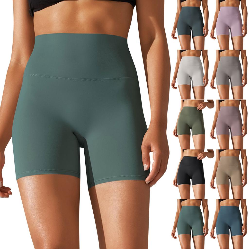 Women's Solid Yoga Shorts Tight High Waist Elastic Sports Fitness Shorts