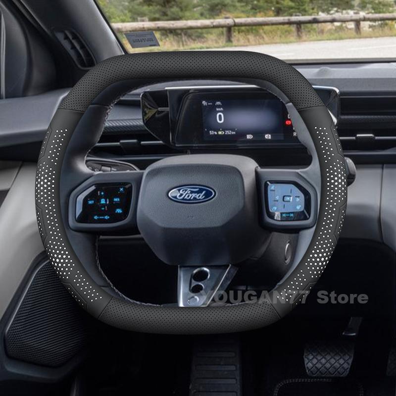 UYEG8 Leather Car Steering Wheel Cover For Ford Capri 2025 Double D-type Covers For Covers Auto interior Ford Capri Accessories 2025