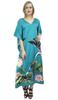 Bimba Женский атласный макси-кафтан с принтом птиц и цветов, бирюзовый