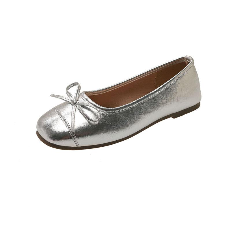 Французские ретро серебристые туфли на мягкой подошве женские туфли лето ladyshoes вечерние туфли-балетки с бантом золотые туфли для бабушки