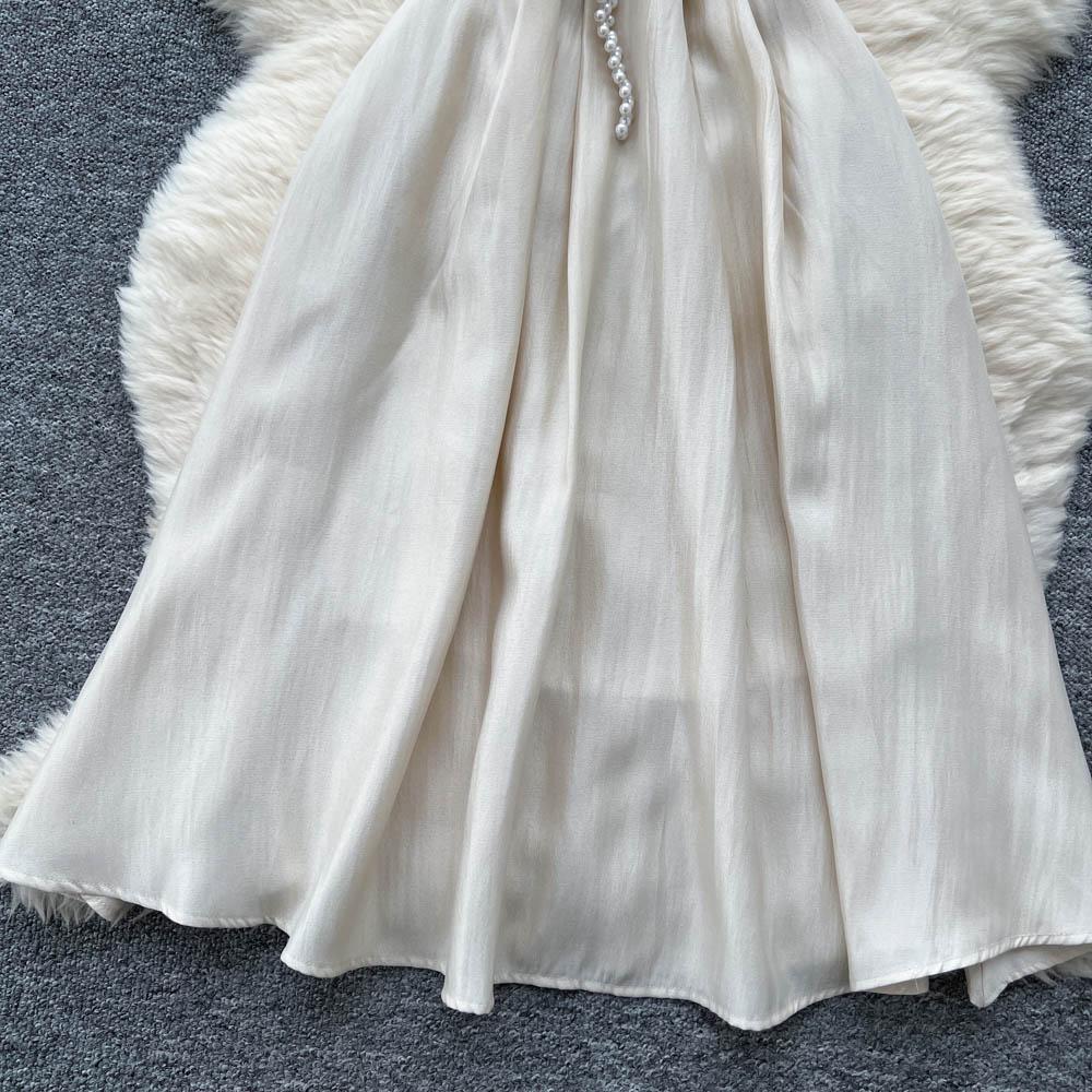 Летние женские милые маленького размера платья для вечеринки феи-принцессы с цветочной вышивкой бисером для девушки-студентки с жемчужным поясом