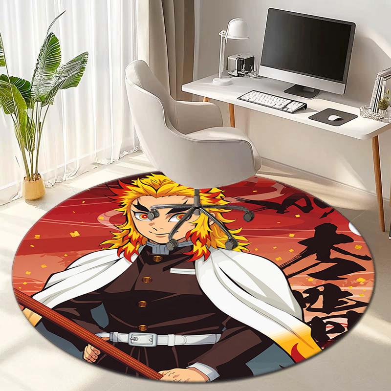 Classic Japanese-style cartoon Demon Slayer round rug, home soft decorative anti-slip yoga mat and chair mat, outdoor floor mat carpet K35
