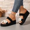 Fashion Sweet Flower Decor High Heel Slippers Women Summer Arch Support Open Toe Sandal Ladies Fashion New Flock Wedge Flat Slides Mujer