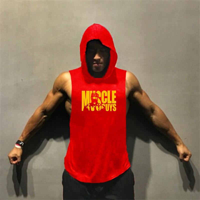 Muscleguys Летние фитнес-майки с капюшоном, мужская повседневная спортивная футболка без рукавов